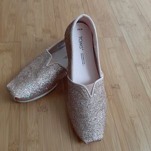 TOMS Alpargata Rose Gold Cosmic Glitter Slip On Flats, Womens 5.5